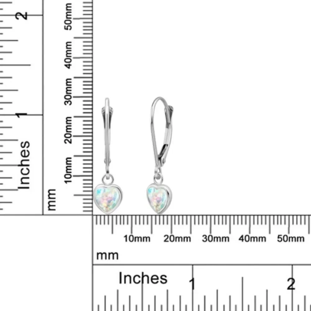 925 Sterling Silver 1.50 Cttw White Opal Heart Leverback Drop Earrings